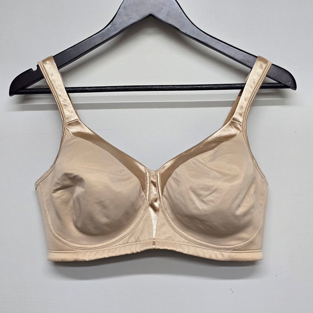 Playtex 18 Hour Wireless Bra Women 40D Beige Nylon Satin Trim Comfort Basic